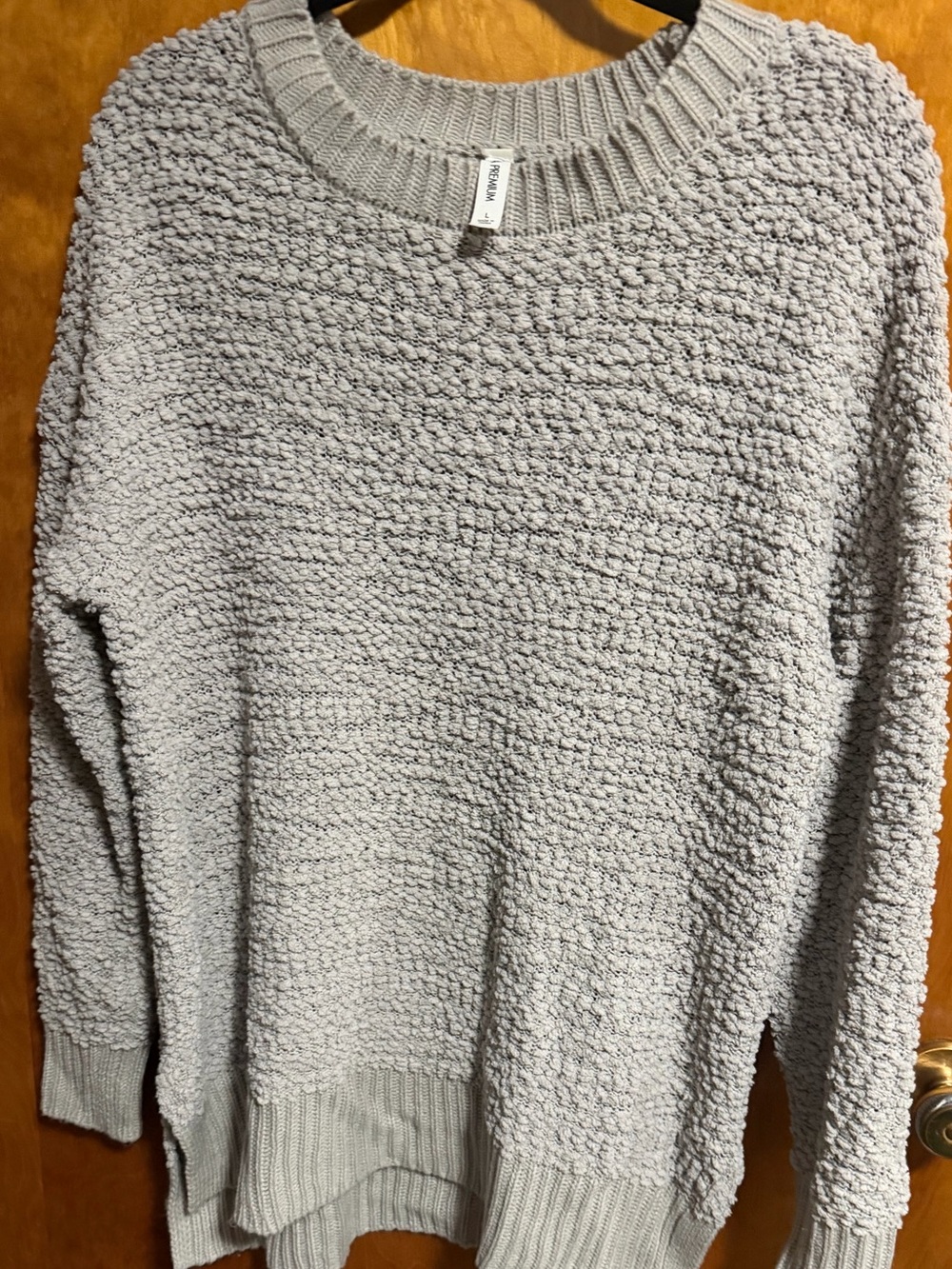 Zenana Outfitters Bubble Popcorn Crewneck Sweater - Light Gray